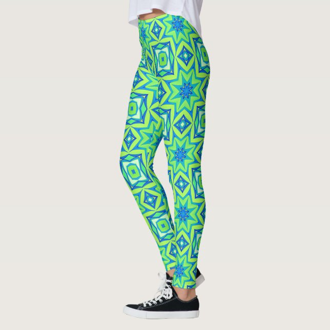 Leggings Géométrique étoile Abstraite - Vert chaux et bleu (Gauche)