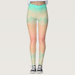 Leggings Géométrique verte, pêche, melon et corail