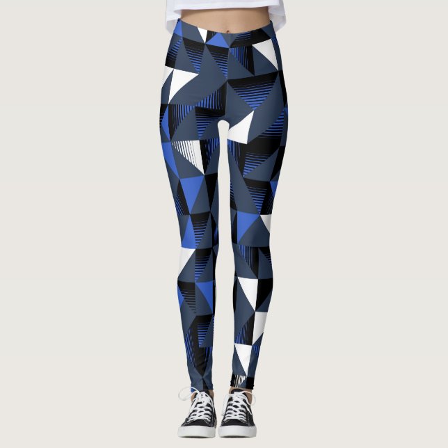 Leggings géométriques bleu/blanc pour femmes (Devant)