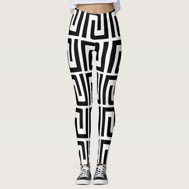 Leggings géométriques modernes en noir et blanc (Devant)