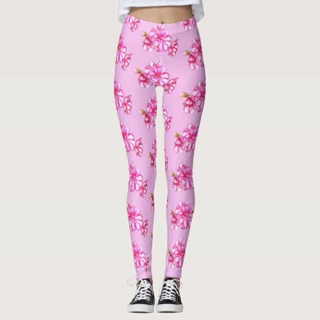 Leggings - Géranium rayé sur rose (Devant)