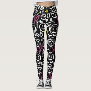 Leggings GFT02-Graffiti Fond Noir.Blanc