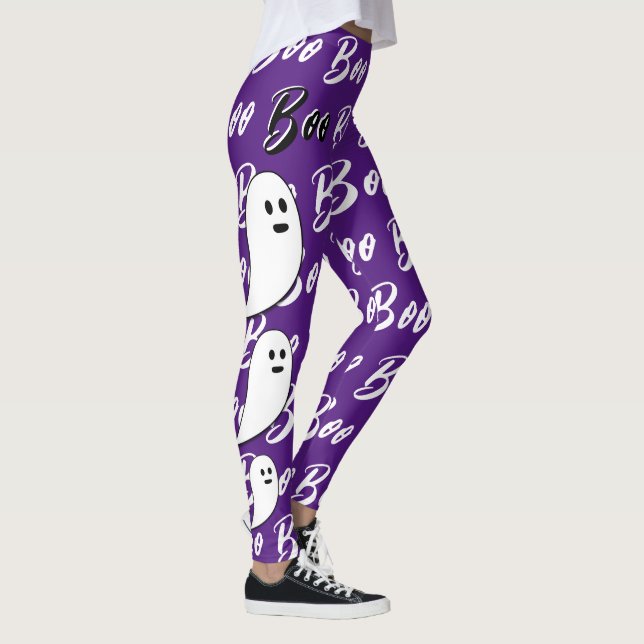 Leggings Ghost Halloween noir blanc violet botte (Droite)