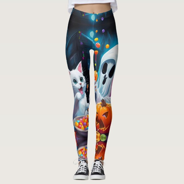 Leggings Ghost Kitten Citrouille Candy Halloween Leggels (Devant)