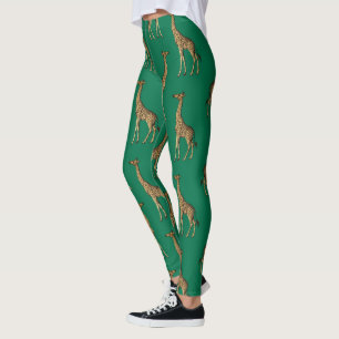 Leggings Girafe Mammifère Vert Émeraude Animal Sauvage Afri