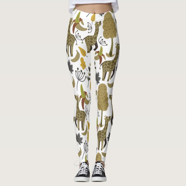 Leggings Girafe sans couture motif jaune blanc haute (Devant)