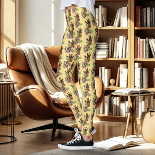 Leggings Giraffe Fleurs de Portrait Jaunes