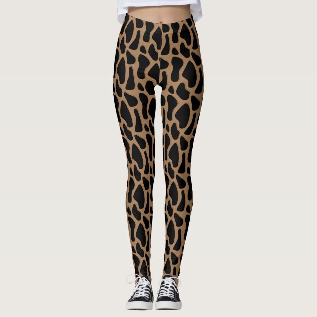 Leggings Giraffe Impression Mode Dames Noir et Mocha (Devant)