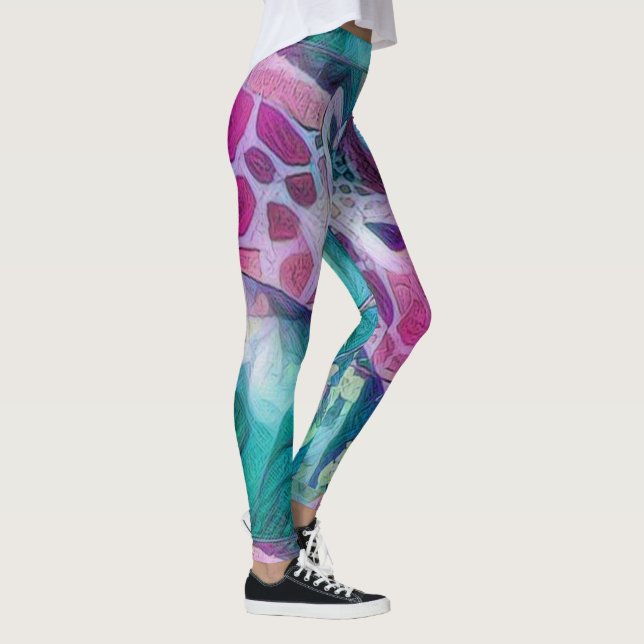 Leggings Giraffe rose et Turquoise Créative Faune Abstraite (Droite)