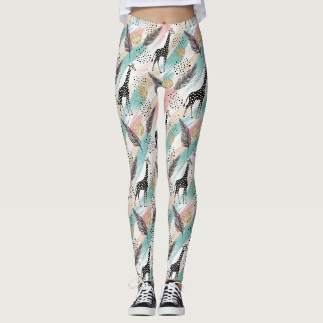 Leggings Giraffe Whimsical Polka Dot Motif - Pastel (Devant)