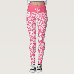 Leggings Girly Blush Rose mignon Animal Imprimer Coeurs Nom