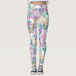 Leggings Girly pink Violet Purple Gold Watercolor Flowers<br><div class="desc">This elegant and pretty designs depicts hand-painted blush pink, violet purple, and seafoam green watercolor flowers and leaves with faux printed gold foil floral silhouettes on top of a white background. C'est moderne, girly, feminine, country, et original. Stylize with this hand-painted design done by the artist of La Femme, Rachel...</div>