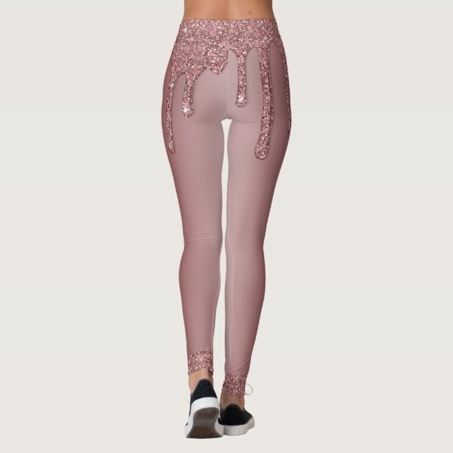 Leggings Girly Rose Gold Sparkle Glitter Drips monogram (Dos)