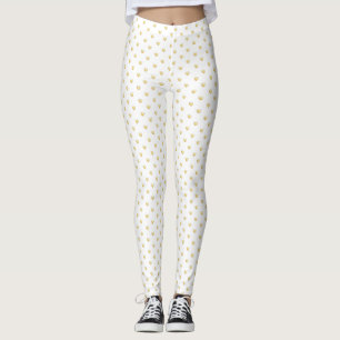 Leggings Girly White Hearts Motif Gold