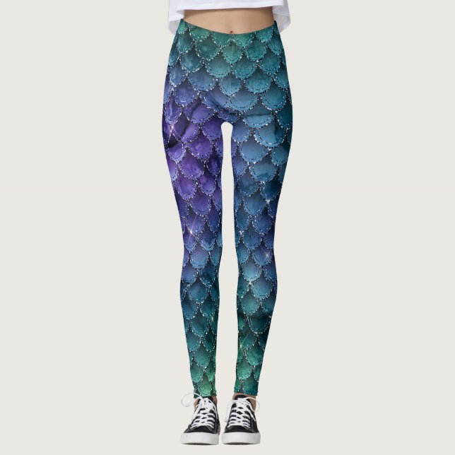 LEGGINGS GLAM GIRLY OCEAN BLUE PARTIES SCINTILLANT MERMAID  (Devant)