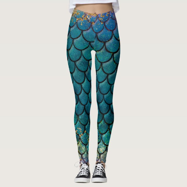 Leggings Glam Mermaid Balances de poisson Turquoise violet  (Devant)