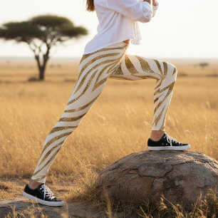 Leggings Glam Zebra Stripes Motif Safari Gold ID1151