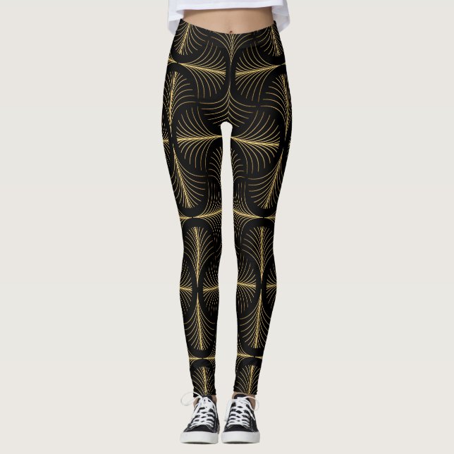 Leggings Glamour Art Déco : Motifs dorés (Devant)