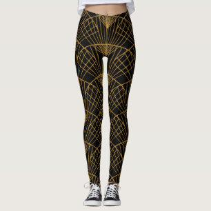 Leggings Glamour Art Déco : Ventilateur D'Or.
