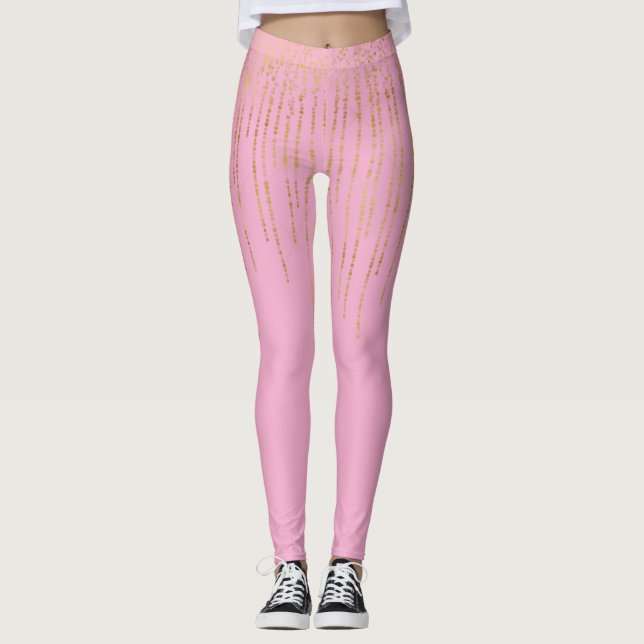 Leggings Glamour Or Rose Confettis Rayures Points (Devant)