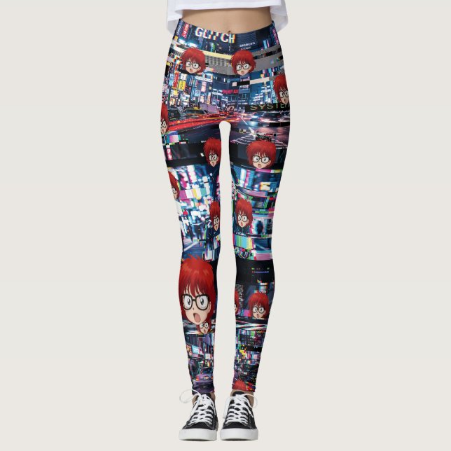 Leggings Glitch Retro Anime  (Devant)