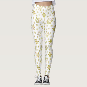 Leggings Glitter Gold Foil Noël Snowflake Motif