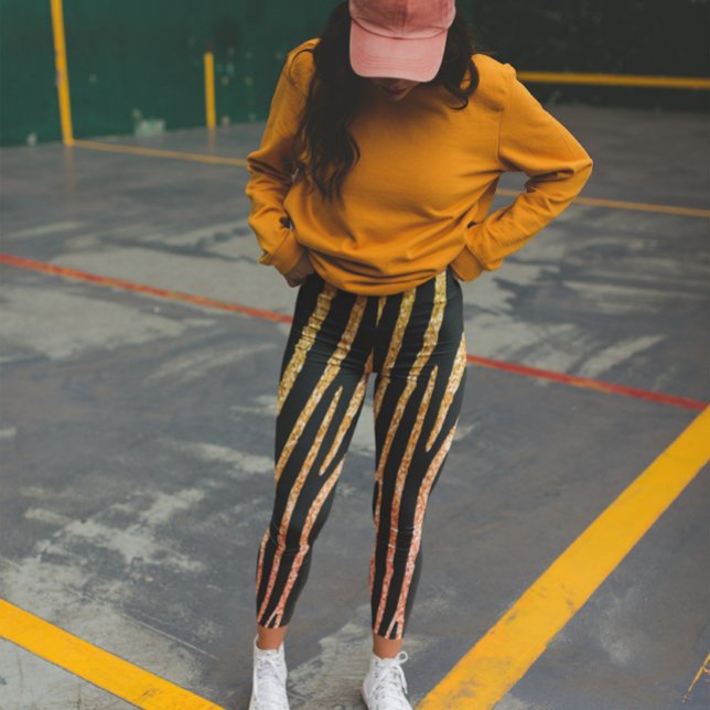 Leggings Glittery Gold et Black Zebra Wild Animal Motif (Créateur téléchargé)