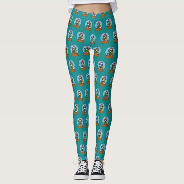 Leggings Globe des neiges avec Chouette du Père Noël (Devant)