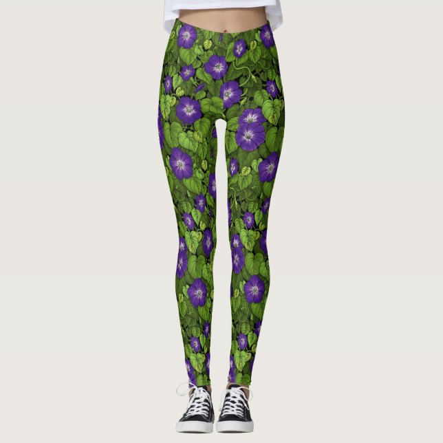 Leggings Gloire du matin en violet et vert (Devant)