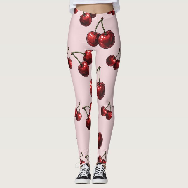 Leggings Glossy Red Cherries Retro Glam "Juicy & Sweet" (Devant)