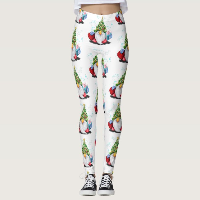 Leggings Gnome avec l'arbre de Noël Casquette et cadeau - A (Devant)