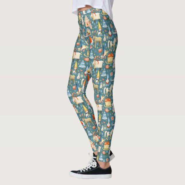 Leggings Gnomes de Noël nordique avec animaux (Gauche)