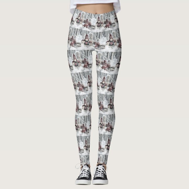 Leggings Gnomes vintages dans le dessin de neige (Devant)