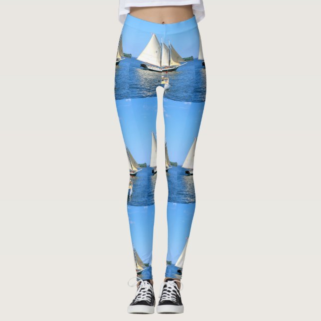 Leggings goélette à voile blanche double bleu (Devant)