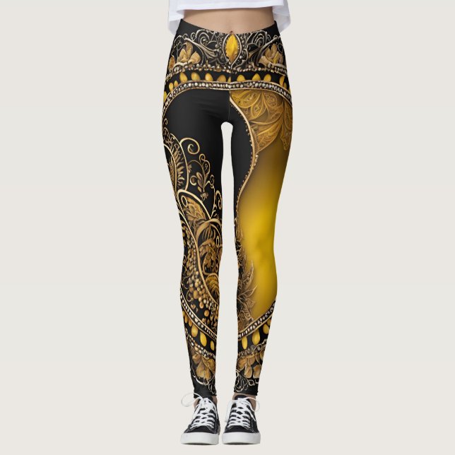 Leggings Gold & Black Shiny Pearl Baby AI art (Devant)