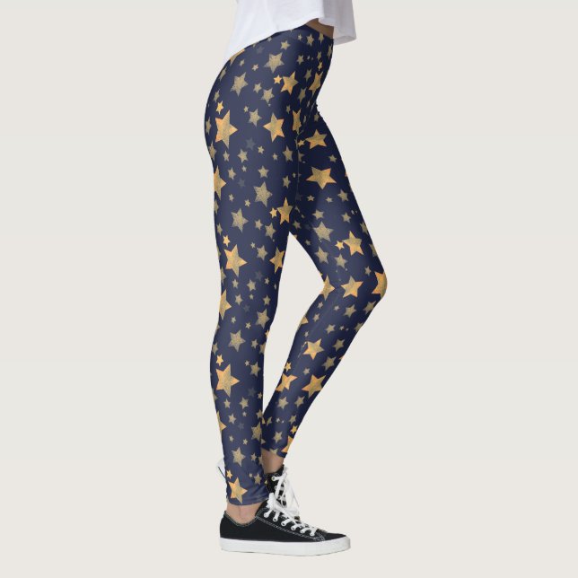 Leggings Gold Blue Star fantastique Moderne élégant Noël (Droite)