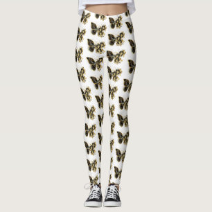 Leggings Gold flower Butterfly with Black Orchid