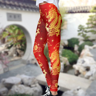 Leggings Gold Foil Dragon chinois Lunaire Nouvel An moderne