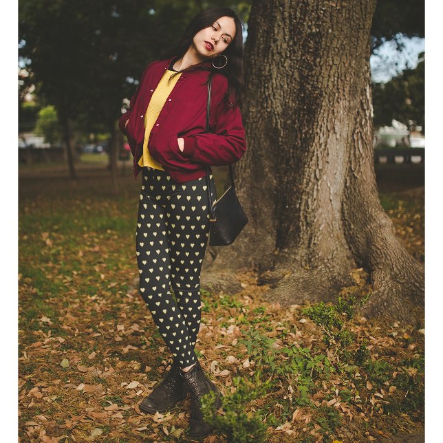 Leggings Gold Hearts Motif Black Fashion Voyage entraînemen (Gold Hearts Pattern Black Fashion Travel Workout Leggings)