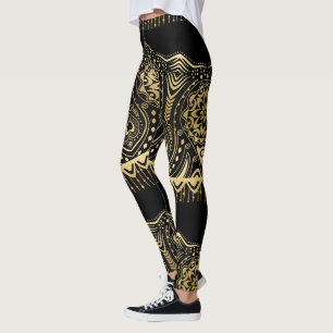 Leggings Gold Lace Design Arrière - plan noir