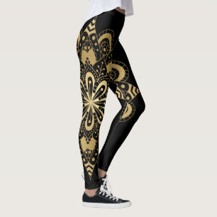 Leggings Gold Mandala Black Boho