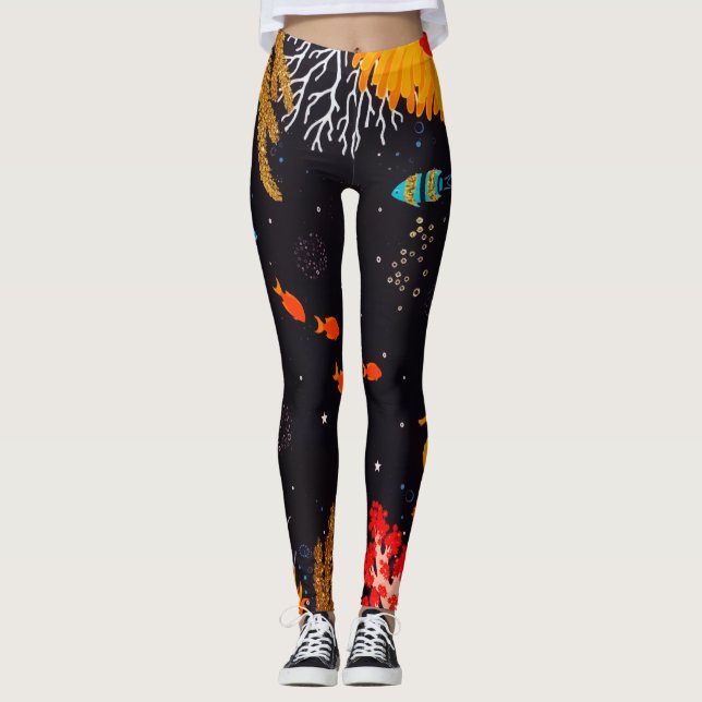 Leggings Gold Orange Tropical Summer Ocean Underwater (Devant)