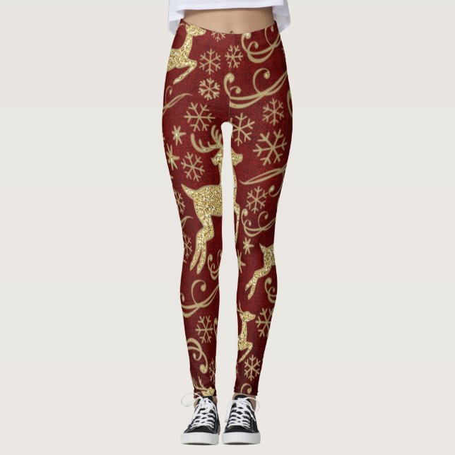 Leggings Gold Parties scintillant Reindeer Holiday (Devant)