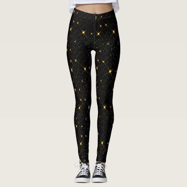 Leggings Gold Stars Black Sky tendance Starry Motif (Devant)