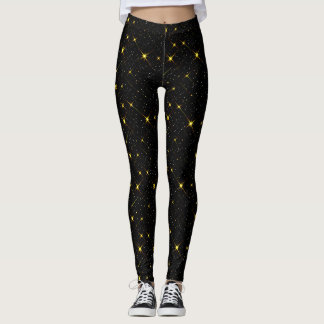 Leggings Gold Stars Black Sky tendance Starry Motif Scarf
