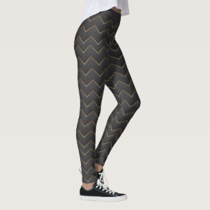 Leggings Gold Zig Zag Chevron Motif