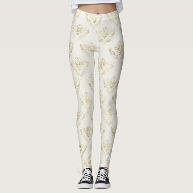 Leggings Golden Bumble Bee avec un Motif de la Couronne (Devant)