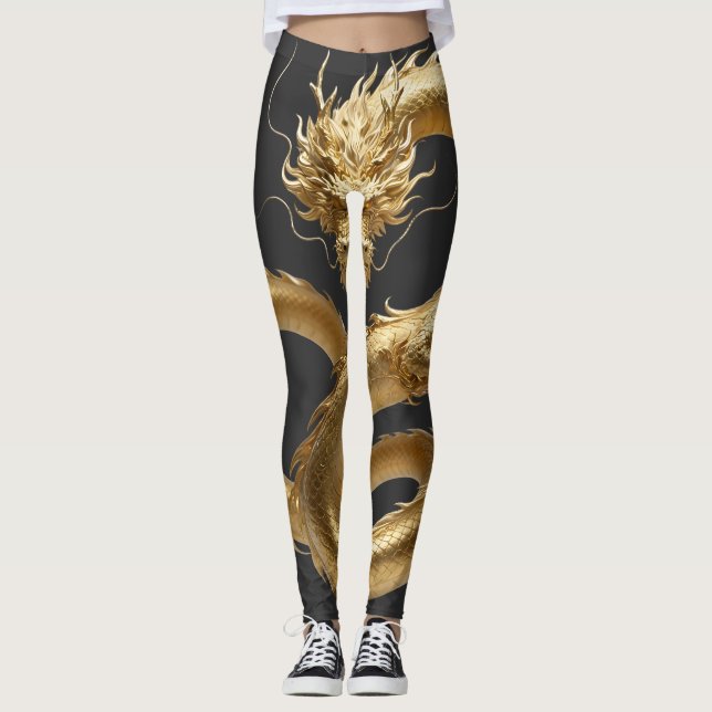Leggings Golden Chinese Dragon Art | Mythical Creature Fant (Devant)