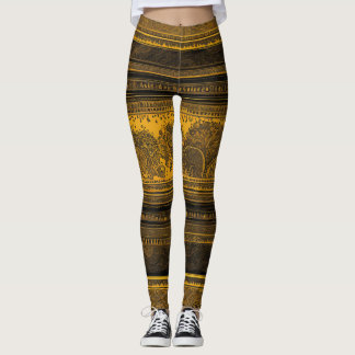 Leggings Golden mandala tribal fusion black & gold AI art 