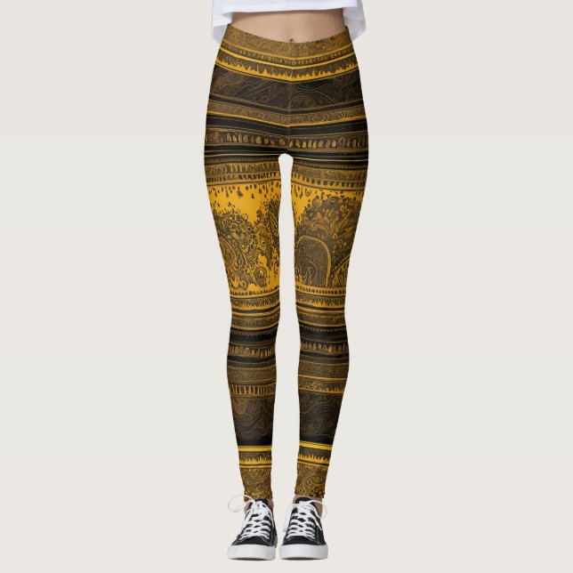 Leggings Golden mandala tribal fusion black & gold AI art  (Devant)